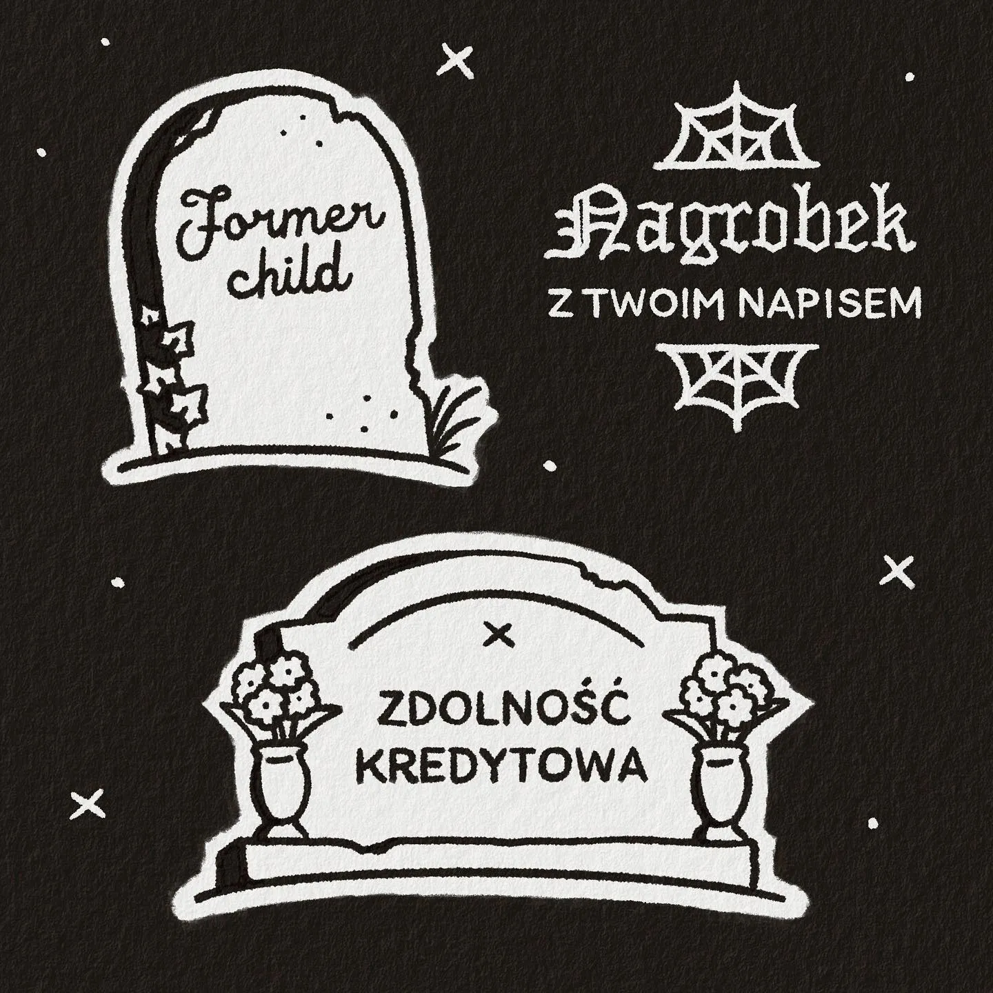 Tatuaż z napisami na grobach – lettering z grubym konturem — tatuaż, Wujek Darek, Warszawa, Polska