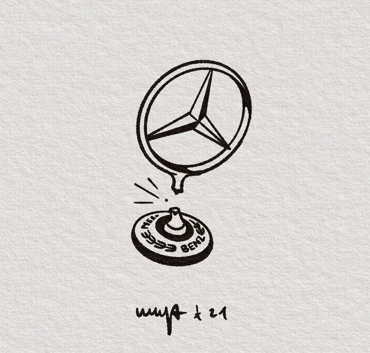 Mercedes logo tatuaż z grubym konturem na pierścionku — tatuaż, Wujek Darek, Warszawa, Polska