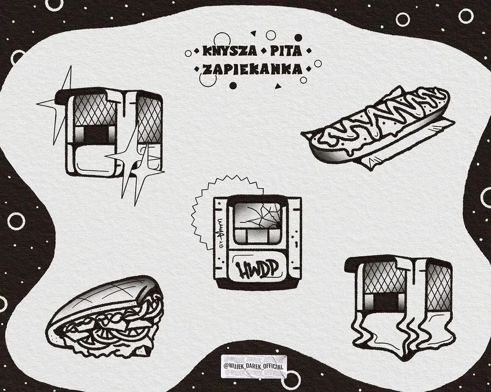 Jugokioski Knysza Zapiekanka Flash — Tattoo, Wujek Darek Tattoo, Warszawa