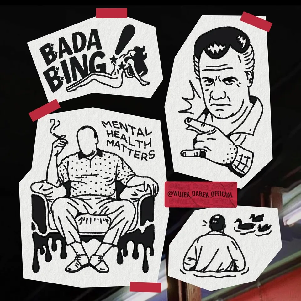 Ignorant flash sheet z gangsterskimi motywami i kaczkami na czarnym tle — Tattoo, Wujek Darek Tattoo, Warszawa