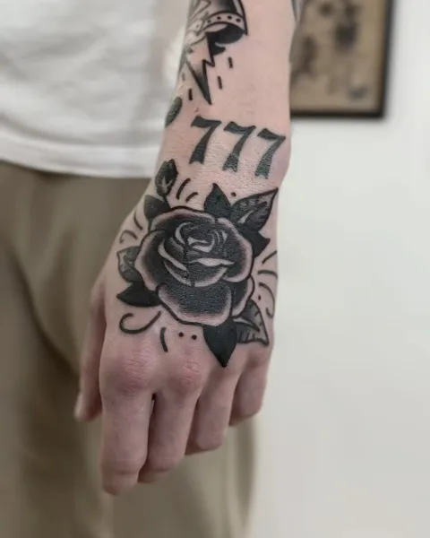 Blackworkowy tatuaż róży na dłoni z grubym konturem — Tattoo, Wujek Darek Tattoo, Warszawa
