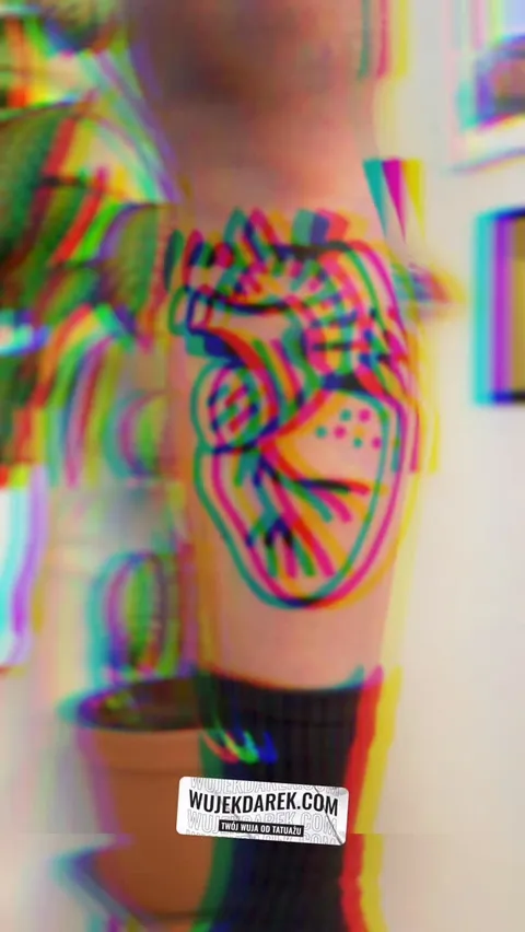 Tatuaż anatomicznego serca z grubym konturem i efektem glitch — Tattoo, Wujek Darek Tattoo, Warszawa