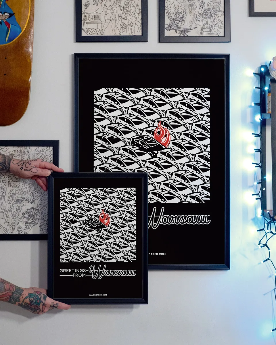 Gruby kontur – ilustracja z pojazdem trójkołowym i postacią w stylu ignorant (2) — Tattoo, Wujek Darek Tattoo, Warszawa