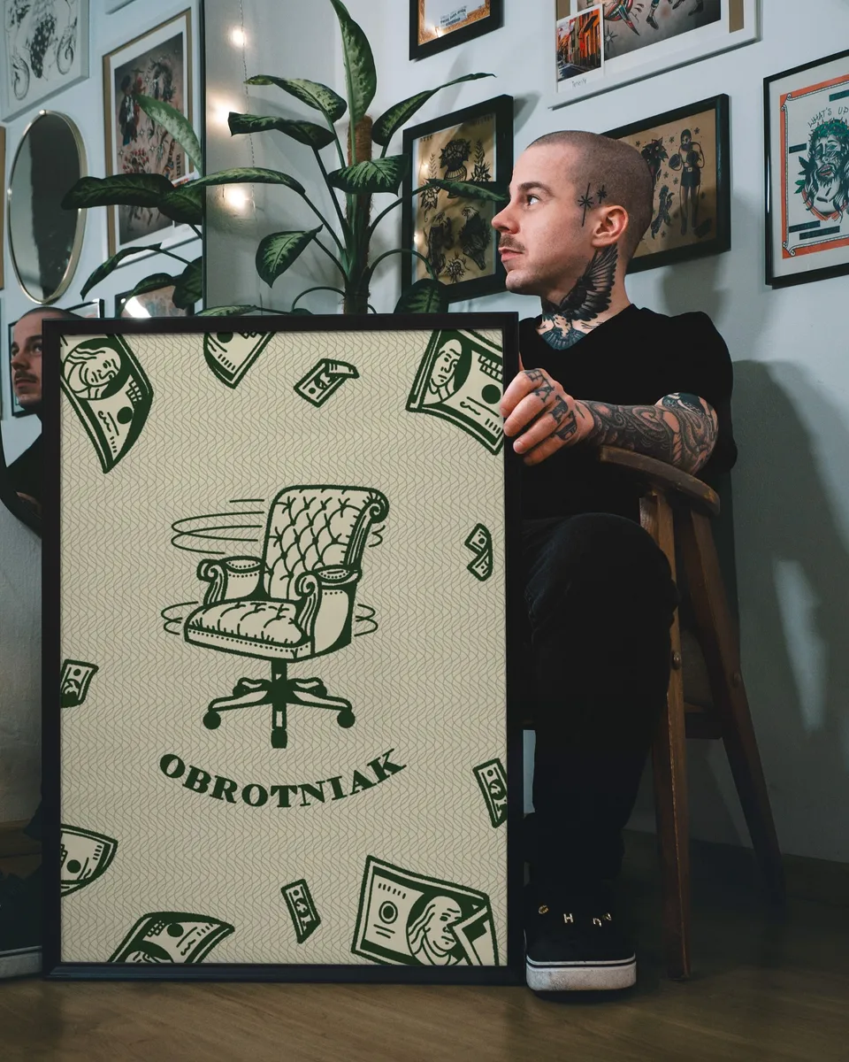 Gruby kontur – ilustracja z pojazdem trójkołowym i postacią w stylu ignorant (6) — Tattoo, Wujek Darek Tattoo, Warszawa