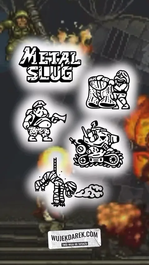 Ignorant flash sheet z postaciami Metal Slug – gruby kontur — Tattoo, Wujek Darek Tattoo, Warszawa